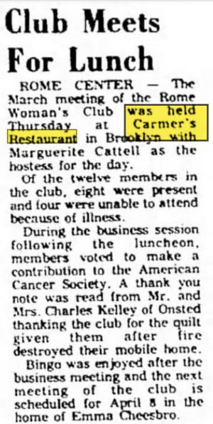 Carmers Restaurant - Mar 16 1976 Article (newer photo)